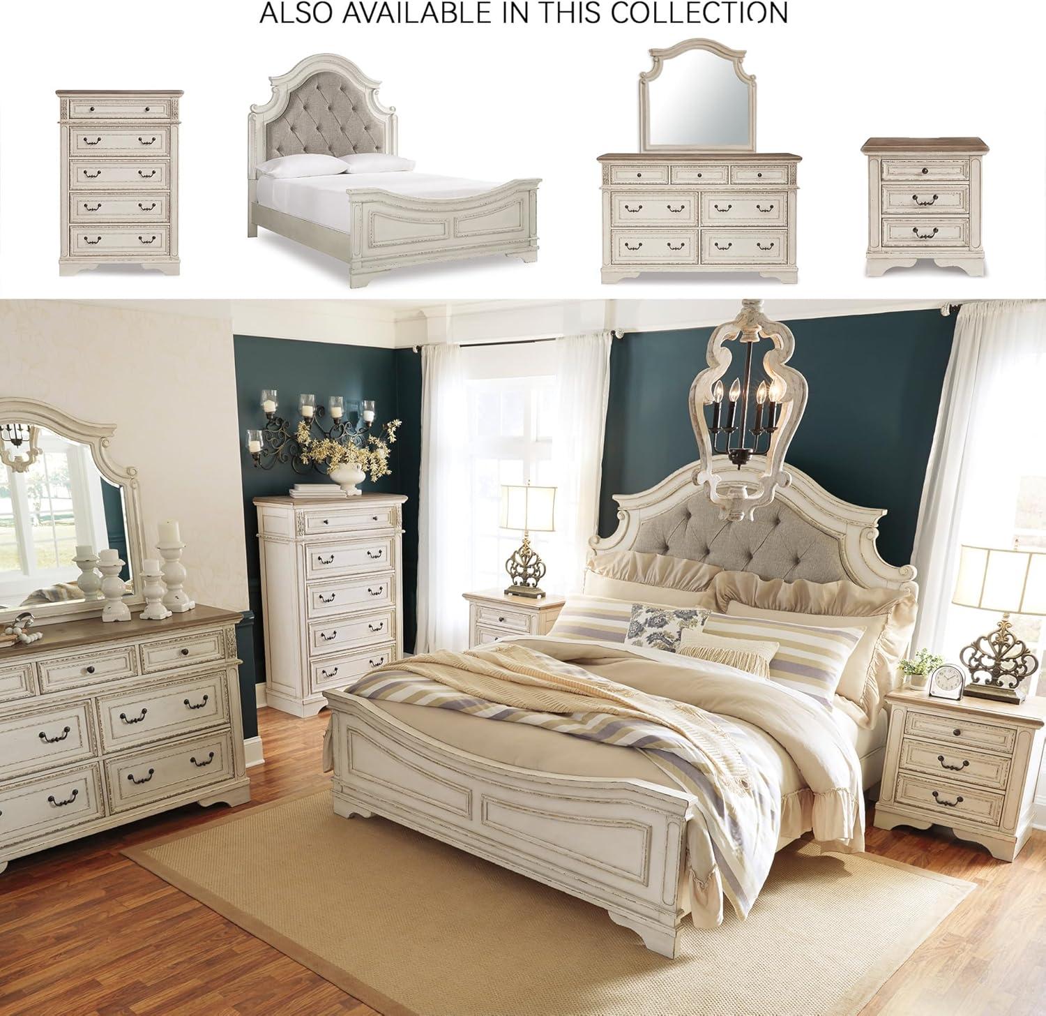 imageSignature Design by Ashley Realyn Traditional Upholstered Panel Bed with Tufted Design Foundation or Box Spring Needed King BeigeQueen