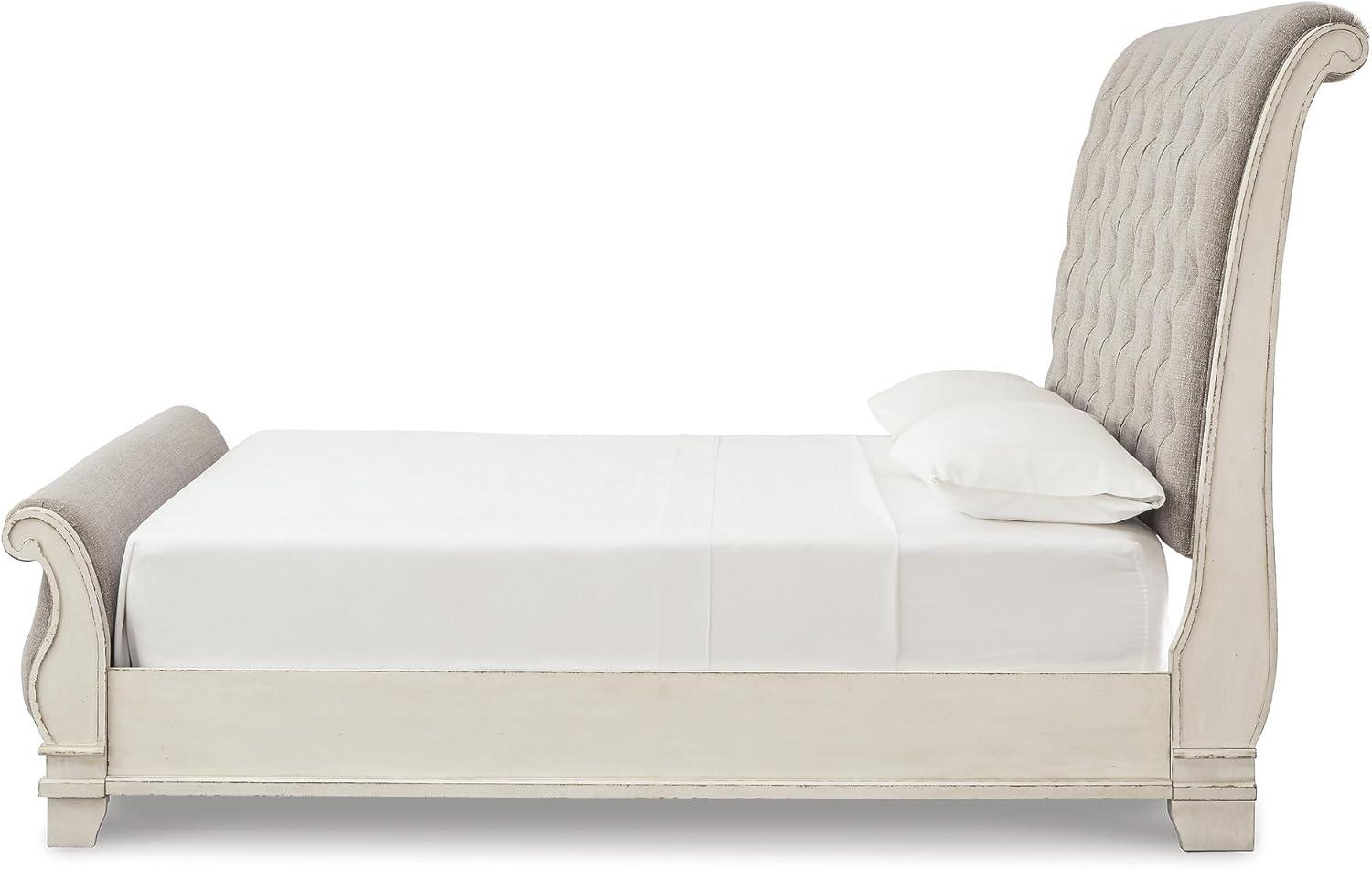 imageSignature Design by Ashley Realyn Traditional Upholstered Panel Bed with Tufted Design Foundation or Box Spring Needed King BeigeQueen