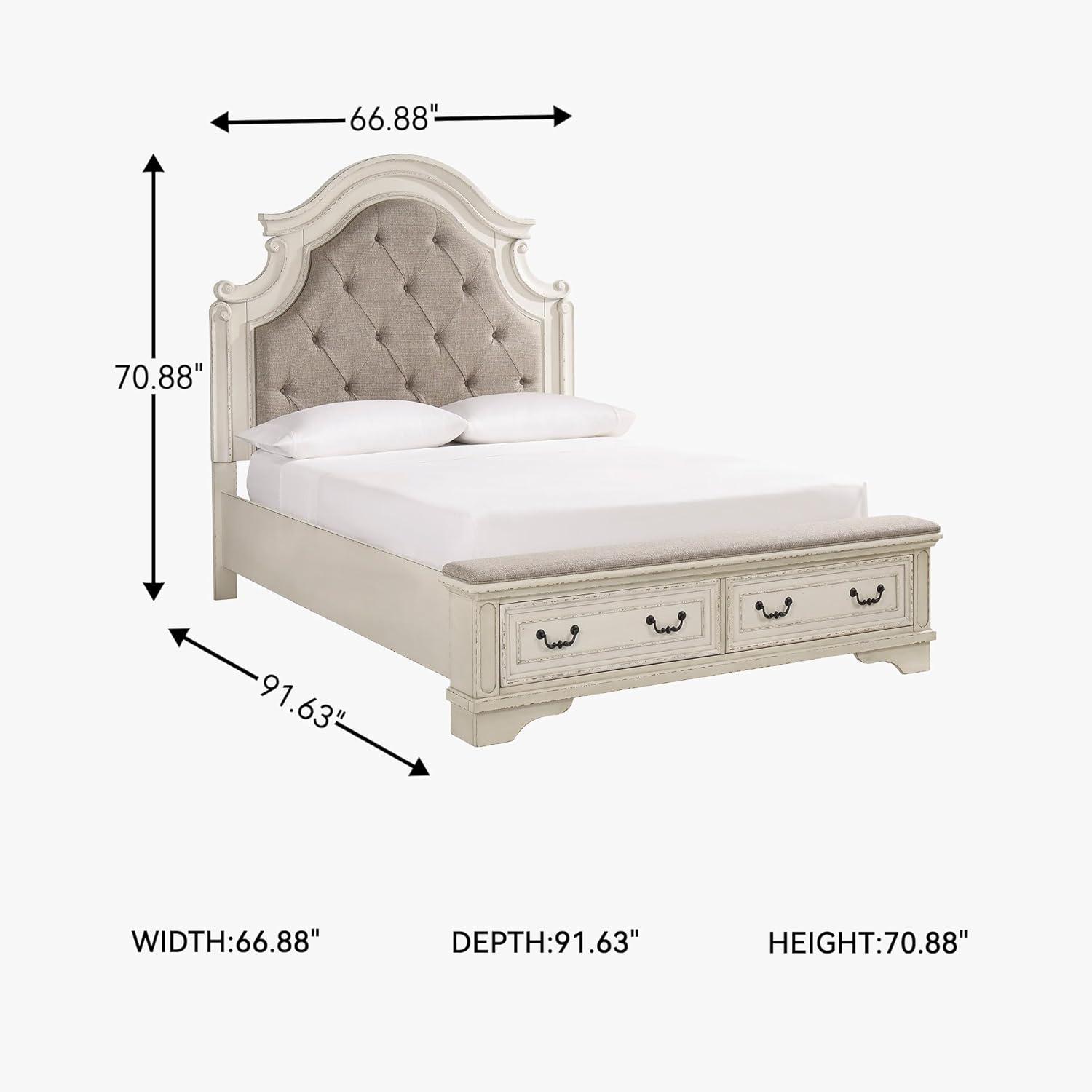 imageSignature Design by Ashley Realyn Traditional Upholstered Panel Bed with Tufted Design Foundation or Box Spring Needed King BeigeQueen