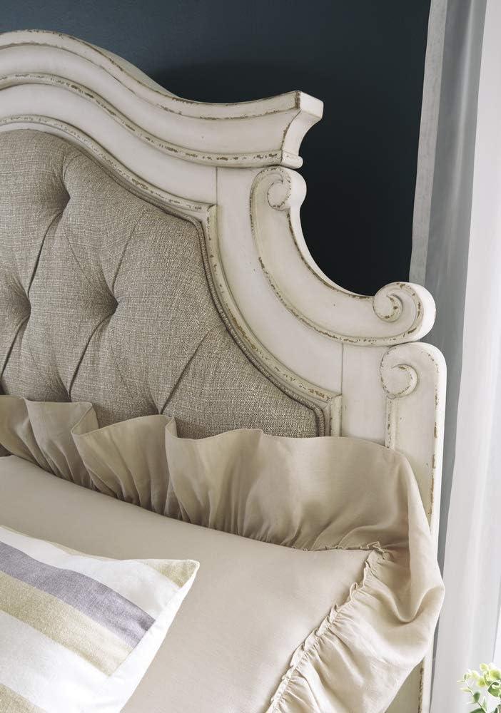 imageSignature Design by Ashley Realyn Traditional Upholstered Panel Bed with Tufted Design Foundation or Box Spring Needed King BeigeQueen