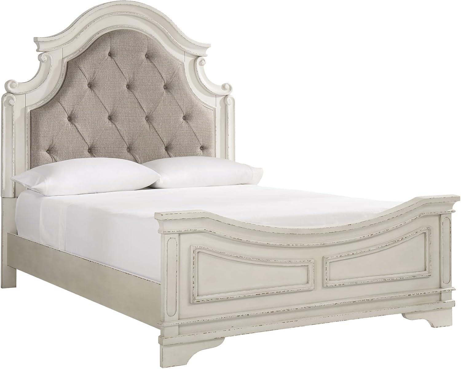 imageSignature Design by Ashley Realyn Traditional Upholstered Panel Bed with Tufted Design Foundation or Box Spring Needed King BeigeQueen