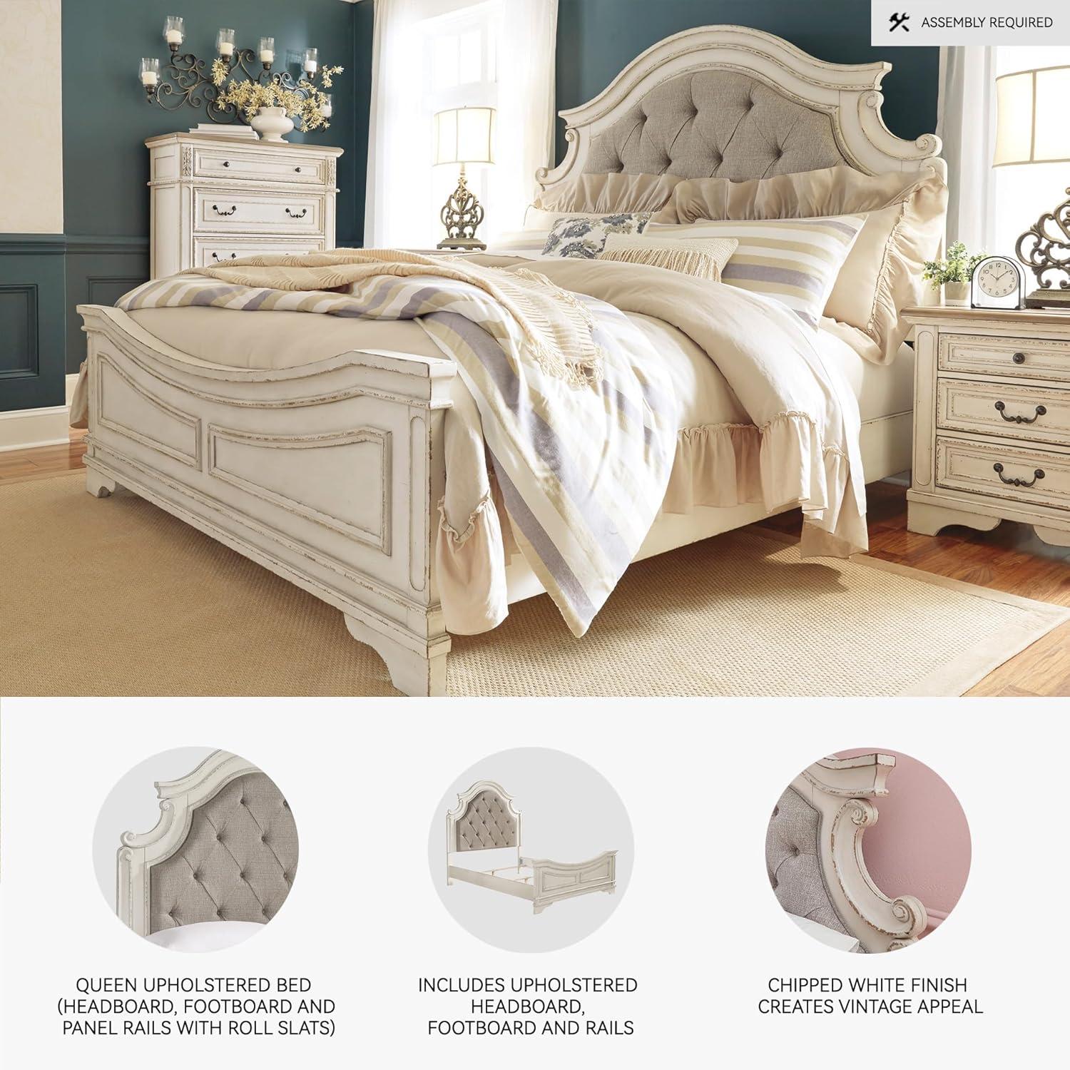 imageSignature Design by Ashley Realyn Traditional Upholstered Panel Bed with Tufted Design Foundation or Box Spring Needed King BeigeQueen
