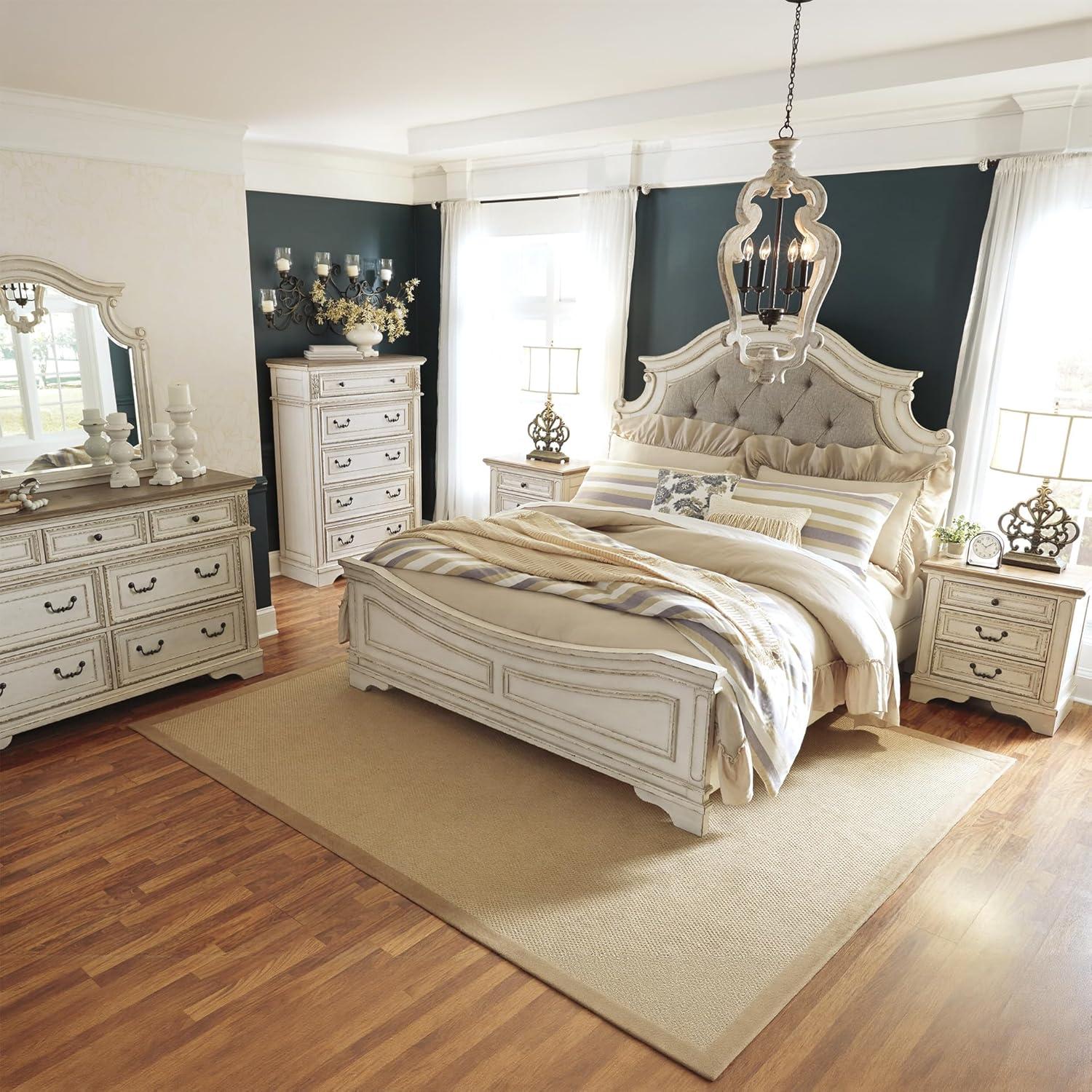 imageSignature Design by Ashley Realyn Traditional Upholstered Panel Bed with Tufted Design Foundation or Box Spring Needed King BeigeQueen