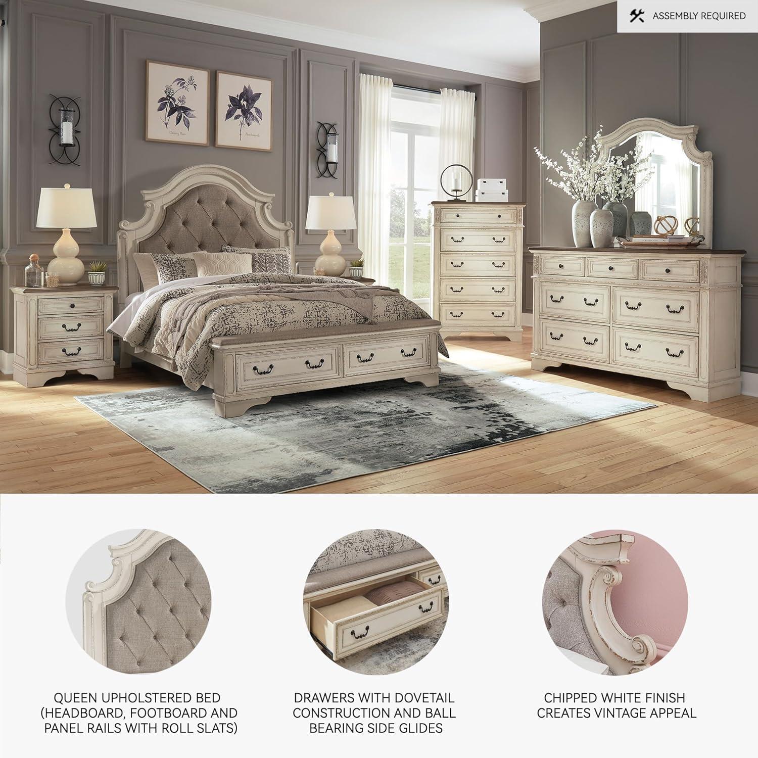 imageSignature Design by Ashley Realyn Traditional Upholstered Panel Bed with Tufted Design Foundation or Box Spring Needed King BeigeQueen