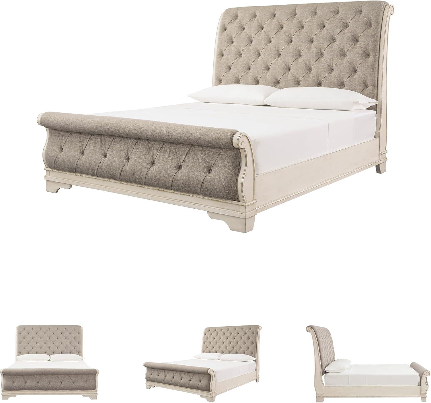 imageSignature Design by Ashley Realyn Traditional Upholstered Panel Bed with Tufted Design Foundation or Box Spring Needed King BeigeQueen