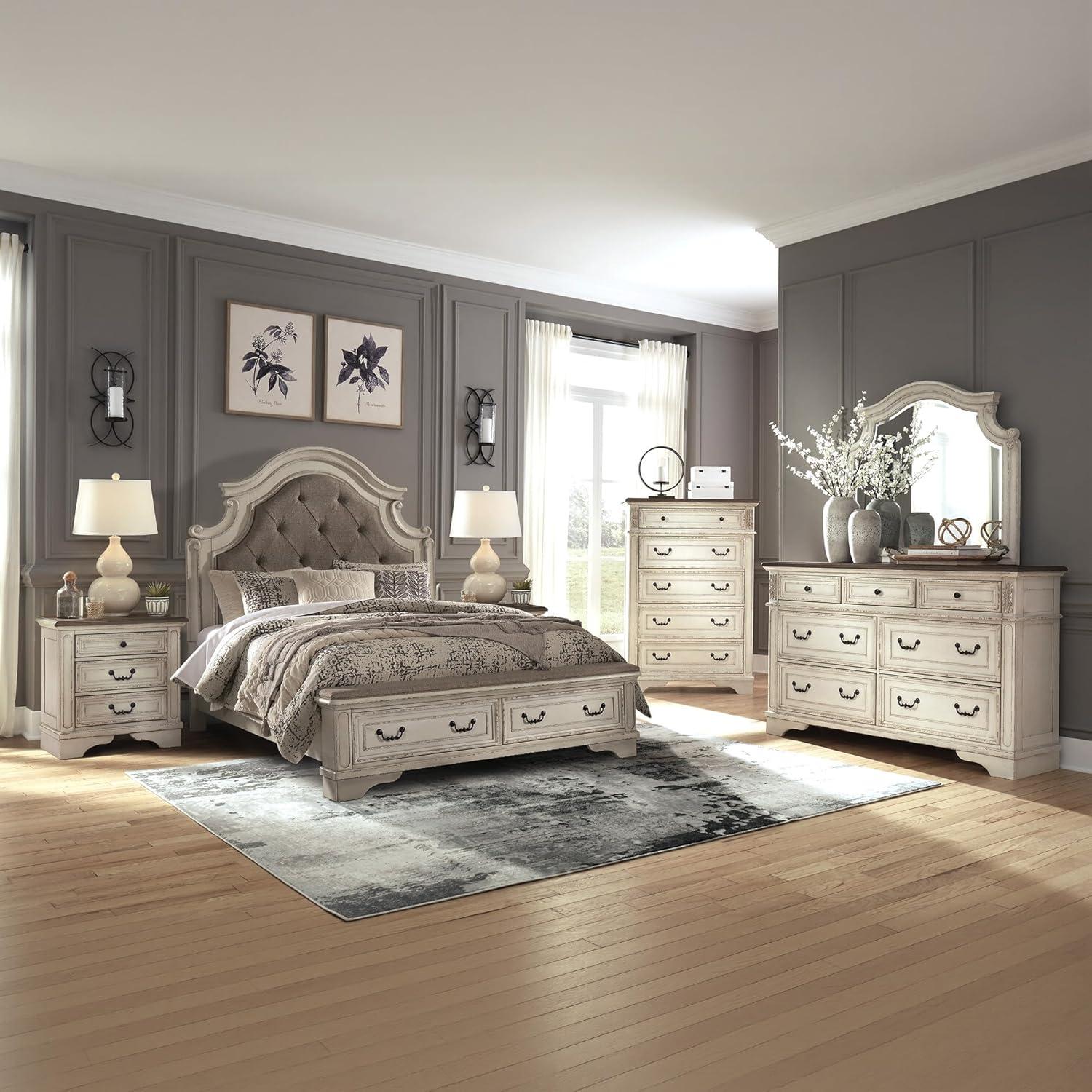 imageSignature Design by Ashley Realyn Traditional Upholstered Panel Bed with Tufted Design Foundation or Box Spring Needed King BeigeQueen