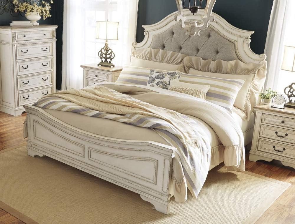 imageSignature Design by Ashley Realyn Traditional Upholstered Panel Bed with Tufted Design Foundation or Box Spring Needed King BeigeQueen