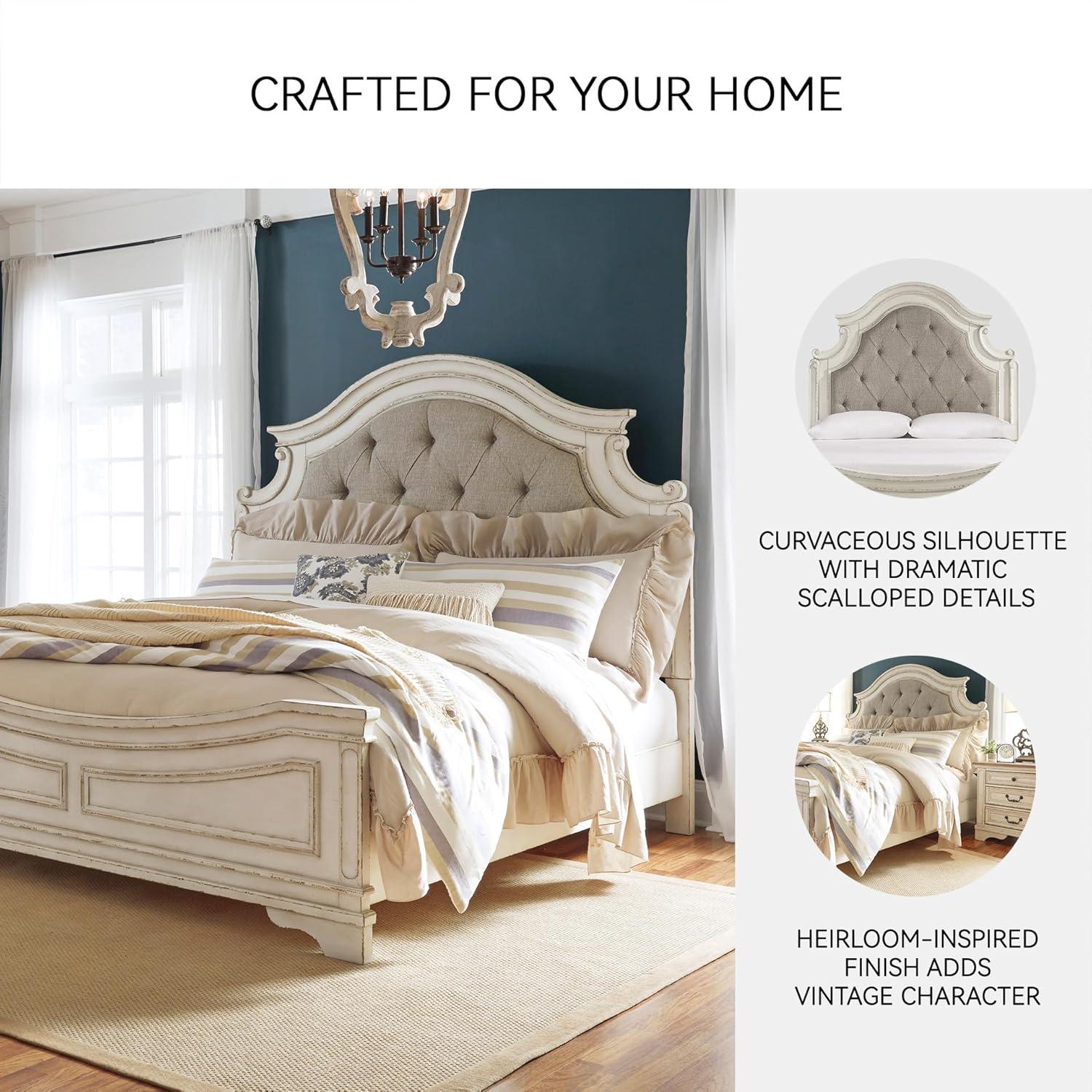 imageSignature Design by Ashley Realyn Traditional Upholstered Panel Bed with Tufted Design Foundation or Box Spring Needed King BeigeQueen