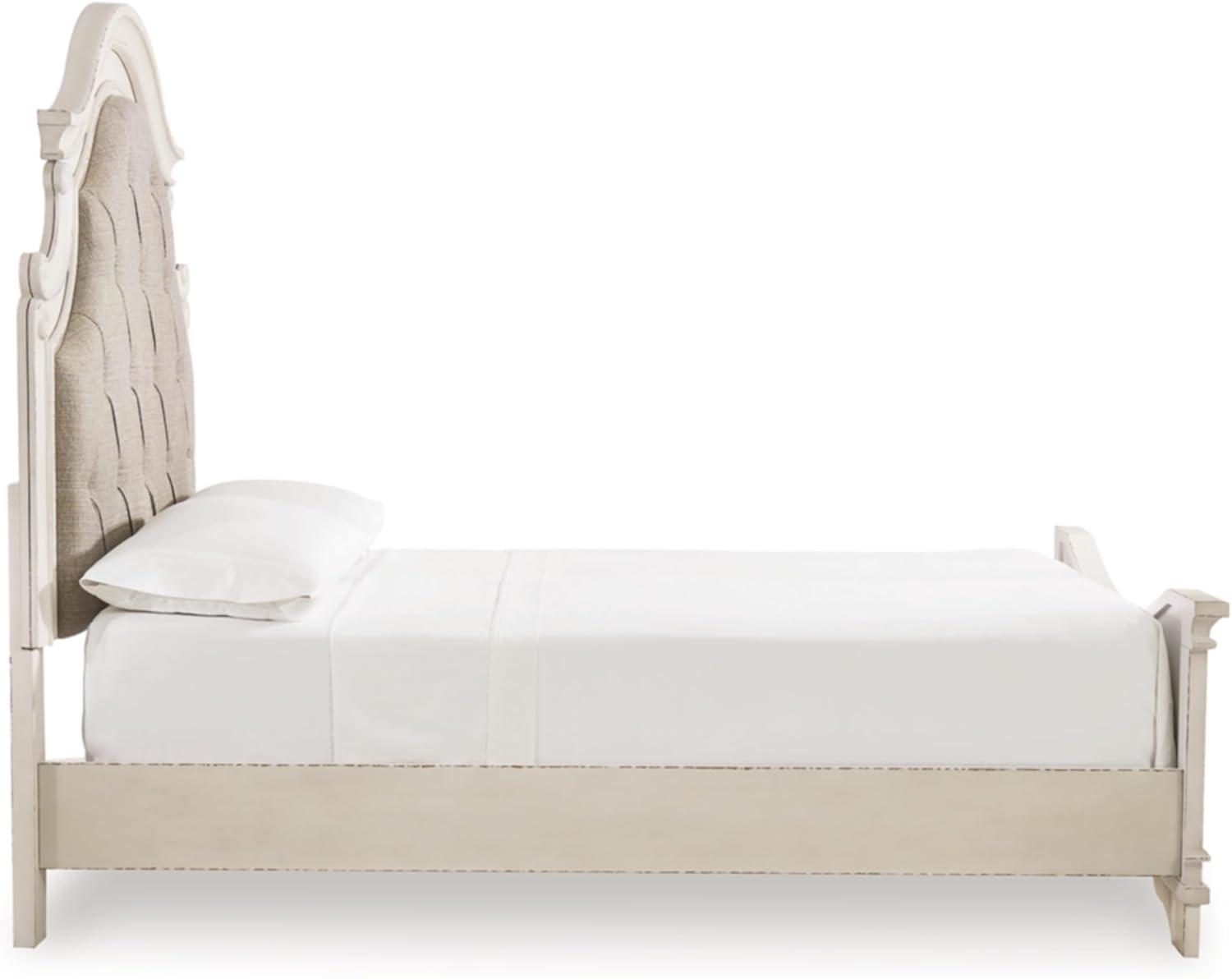 imageSignature Design by Ashley Realyn Traditional Upholstered Panel Bed with Tufted Design Foundation or Box Spring Needed King BeigeQueen