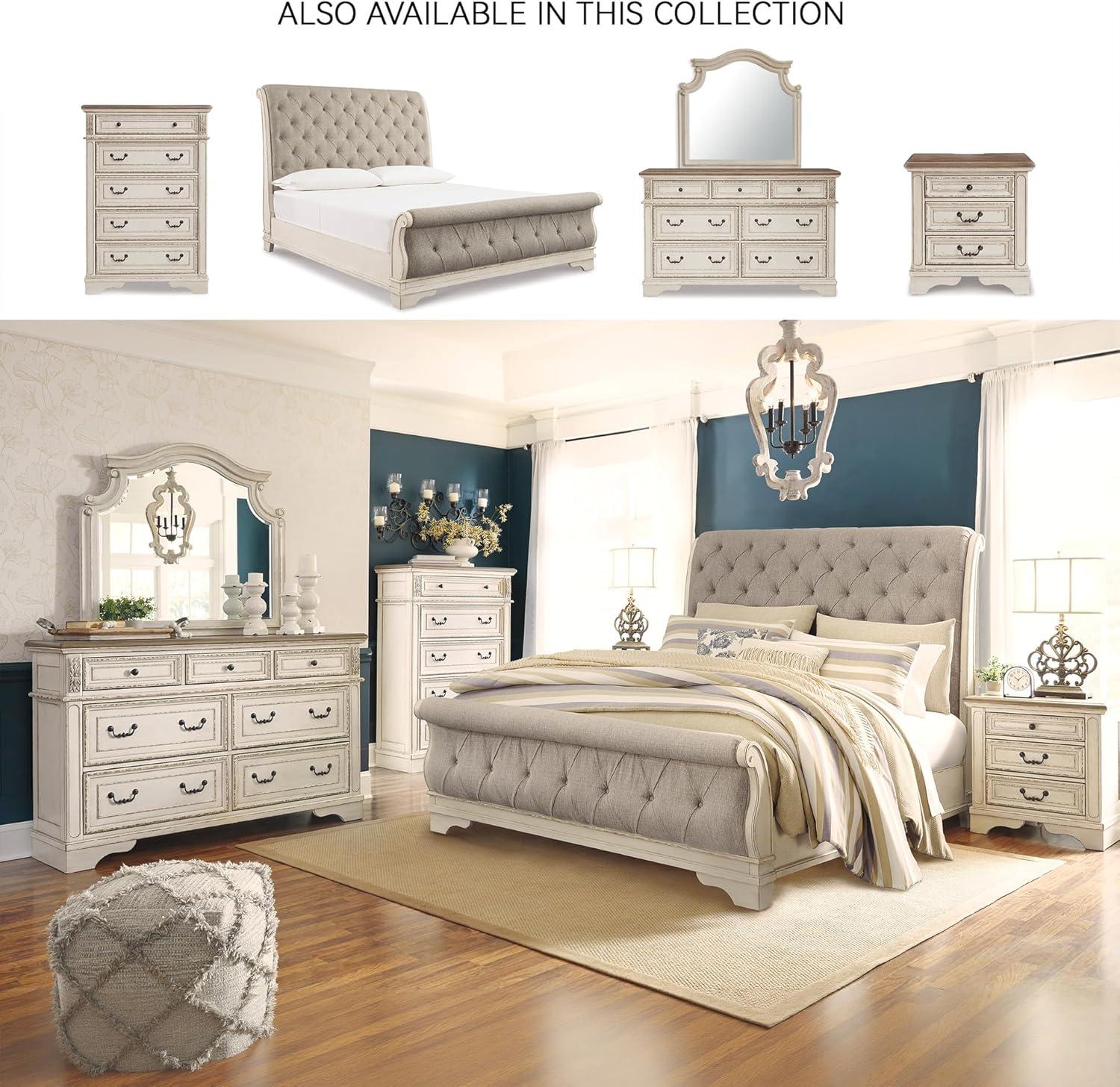 imageSignature Design by Ashley Realyn Traditional Upholstered Panel Bed with Tufted Design Foundation or Box Spring Needed King BeigeQueen