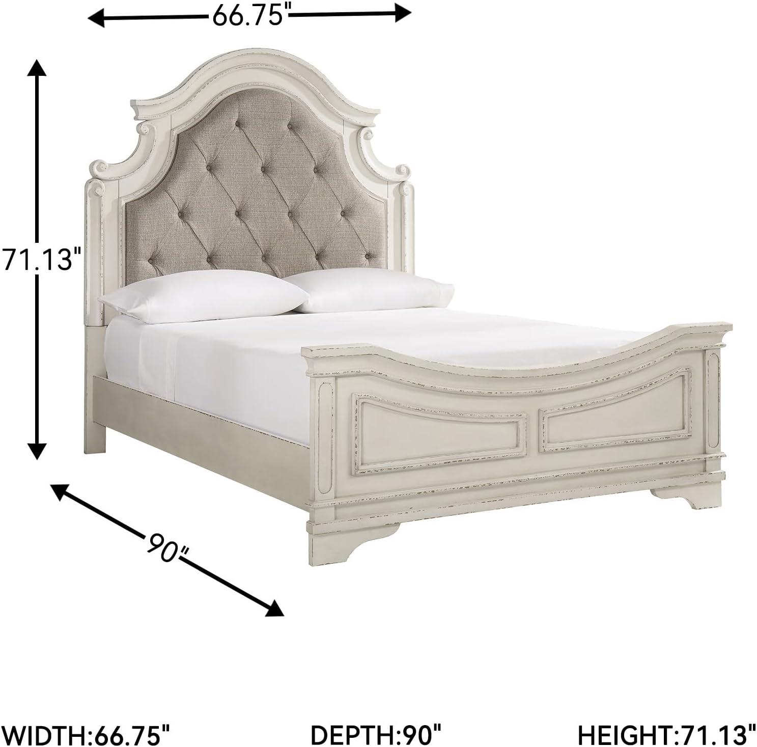 imageSignature Design by Ashley Realyn Traditional Upholstered Panel Bed with Tufted Design Foundation or Box Spring Needed King BeigeQueen
