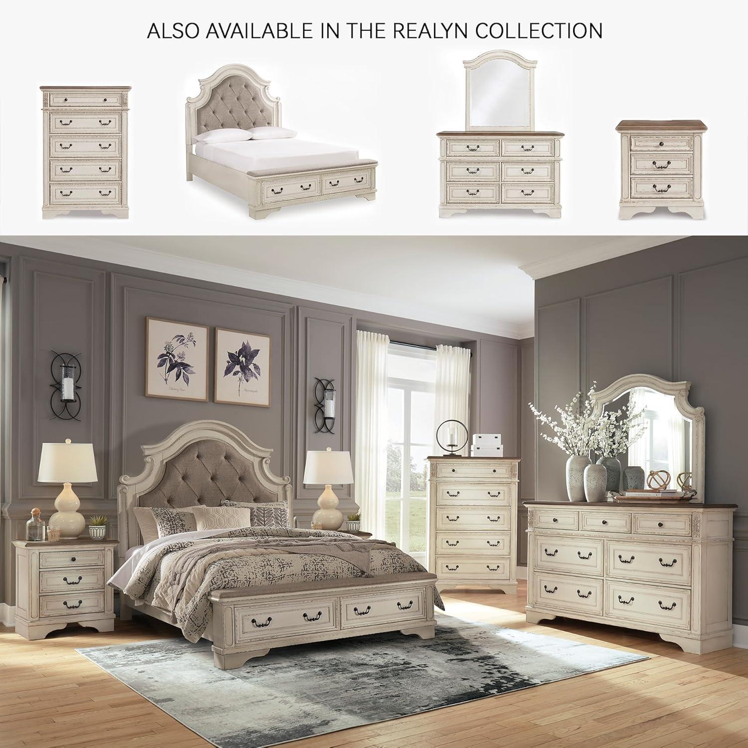 imageSignature Design by Ashley Realyn Traditional Upholstered Panel Bed with Tufted Design Foundation or Box Spring Needed King BeigeQueen