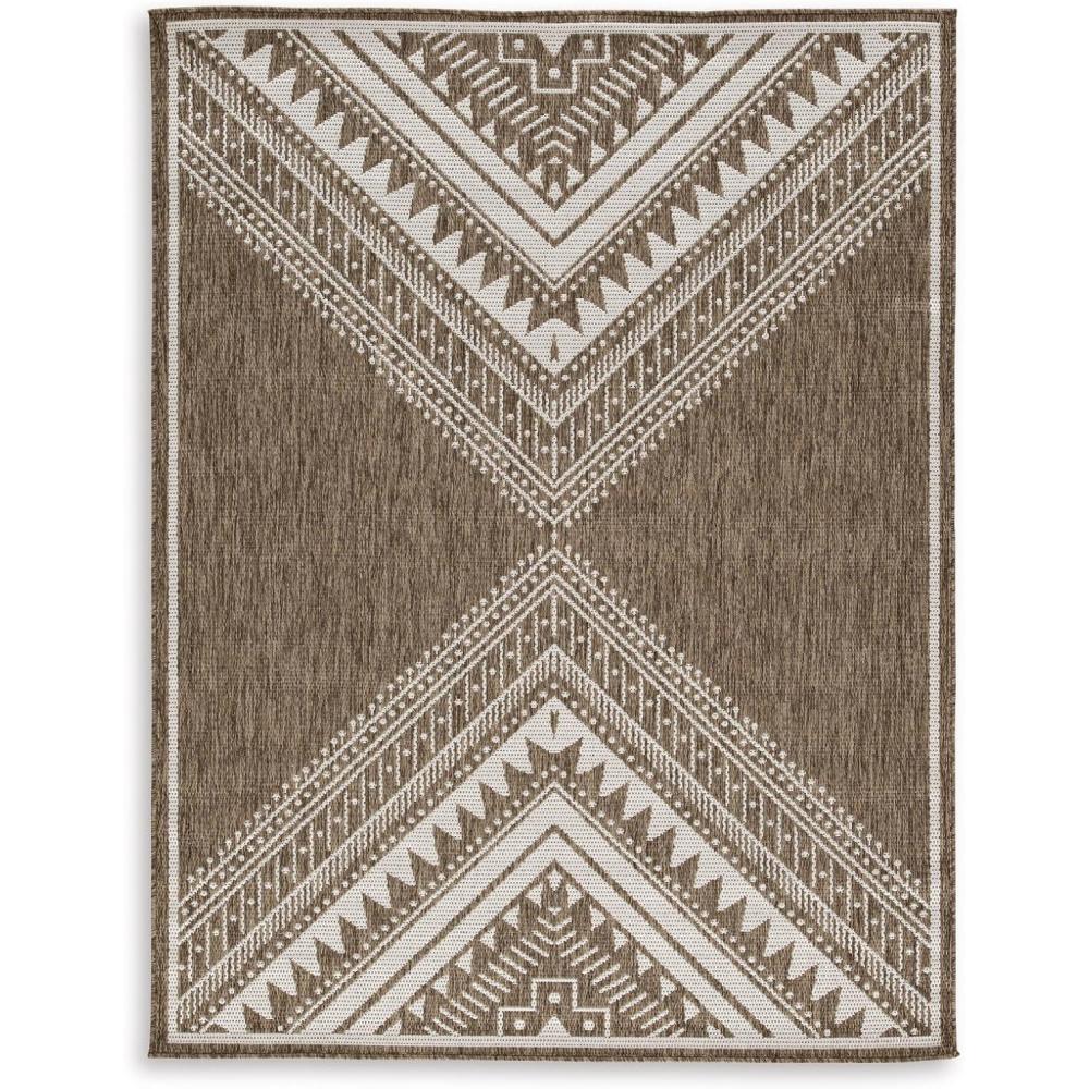 imageSignature Design by Ashley Dunsler Classic IndoorOutdoor Geometric 8 x 10 Rug with Non Slip Backing Dark Brown amp White