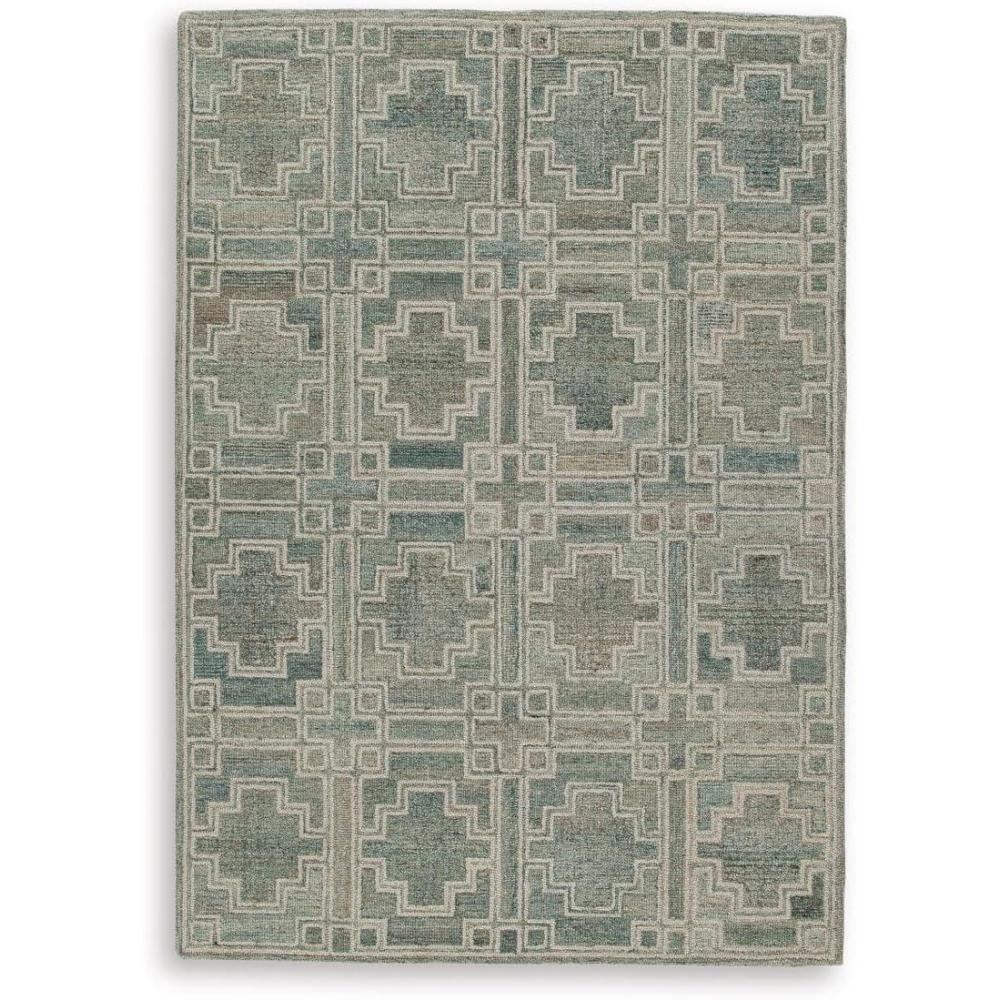 imageSignature Design by Ashley Jossland Casual Indoor Geometric Handmade 5 x 7 Rug Green amp Beige51 x 7 Rectangular