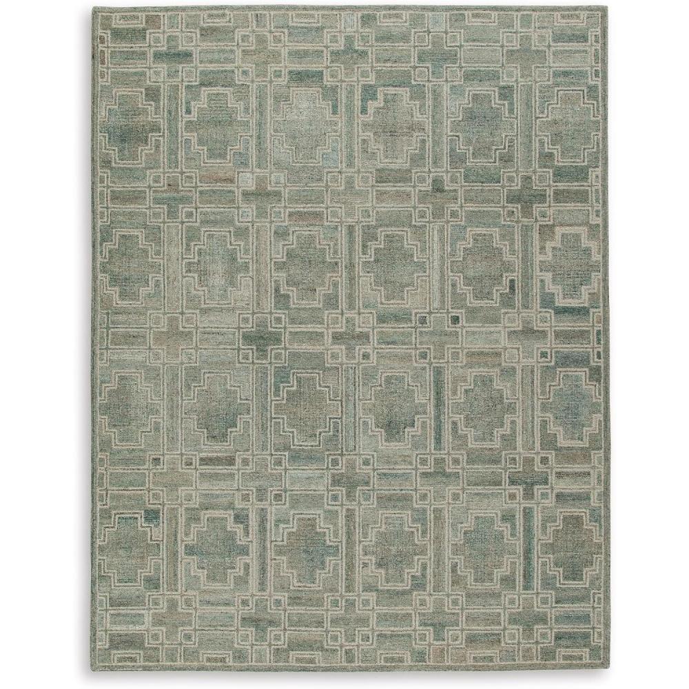 imageSignature Design by Ashley Jossland Casual Indoor Geometric Handmade 5 x 7 Rug Green amp Beige79 x 101 Rectangular