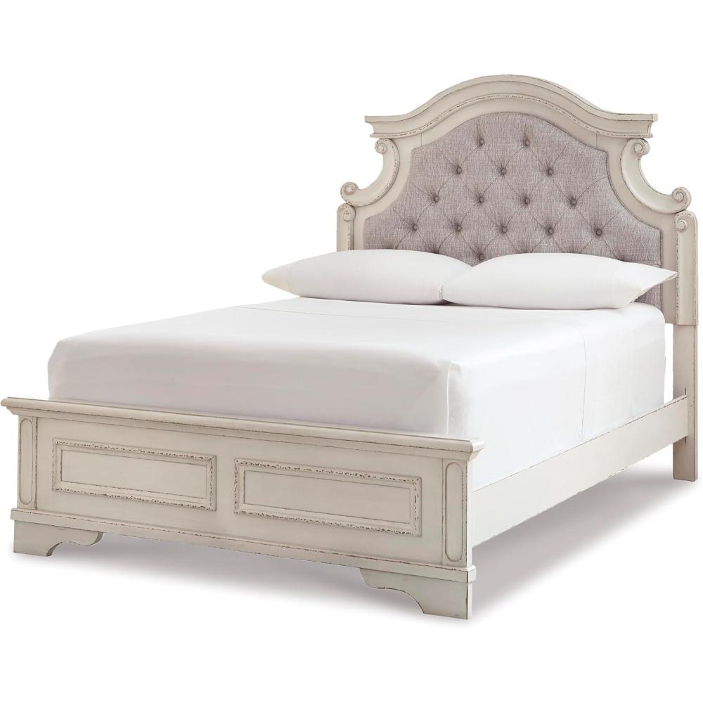 imageSignature Design by Ashley Realyn Traditional Upholstered Panel Bed with Tufted Design Foundation or Box Spring Needed King BeigeFull