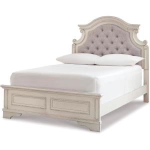 Signature Design by Ashley Realyn Traditional Upholstered Panel Bed with Tufted Design, Foundation or Box Spring Needed, King, Beige(Full)