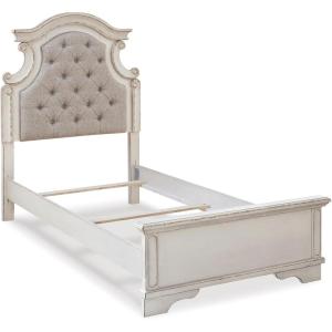 Signature Design by Ashley Realyn Traditional Upholstered Panel Bed with Tufted Design, Foundation or Box Spring Needed, King, Beige(Twin)