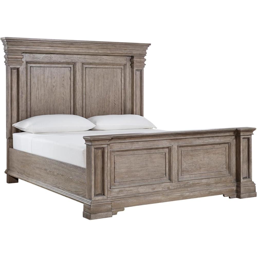 imageSignature Design by Ashley Blairhurst Traditional King Panel Bed with LED Lights Foundation or Box Spring Needed Light BrownCalifornia King Panel Bed