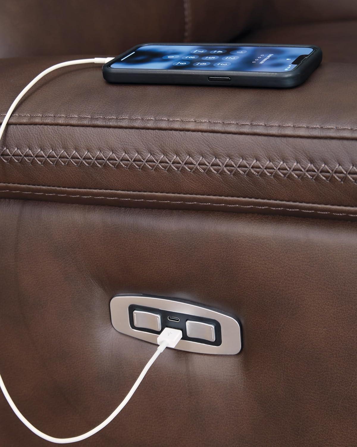 imageSignature Design by Ashley Beryton Power Recliner with Adjustable Headrest USBA amp USBC Charging OneTouch Reclining Leather 38 W x 41 D x 43 H BrownPower Reclining Loveseat with Console