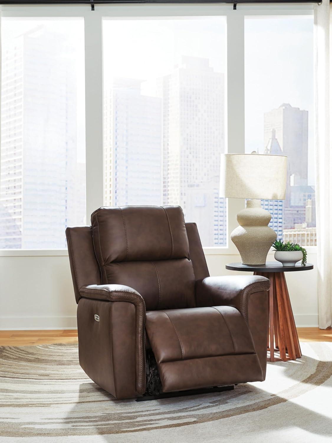 imageSignature Design by Ashley Beryton Power Recliner with Adjustable Headrest USBA amp USBC Charging OneTouch Reclining Leather 38 W x 41 D x 43 H BrownPower Recliner