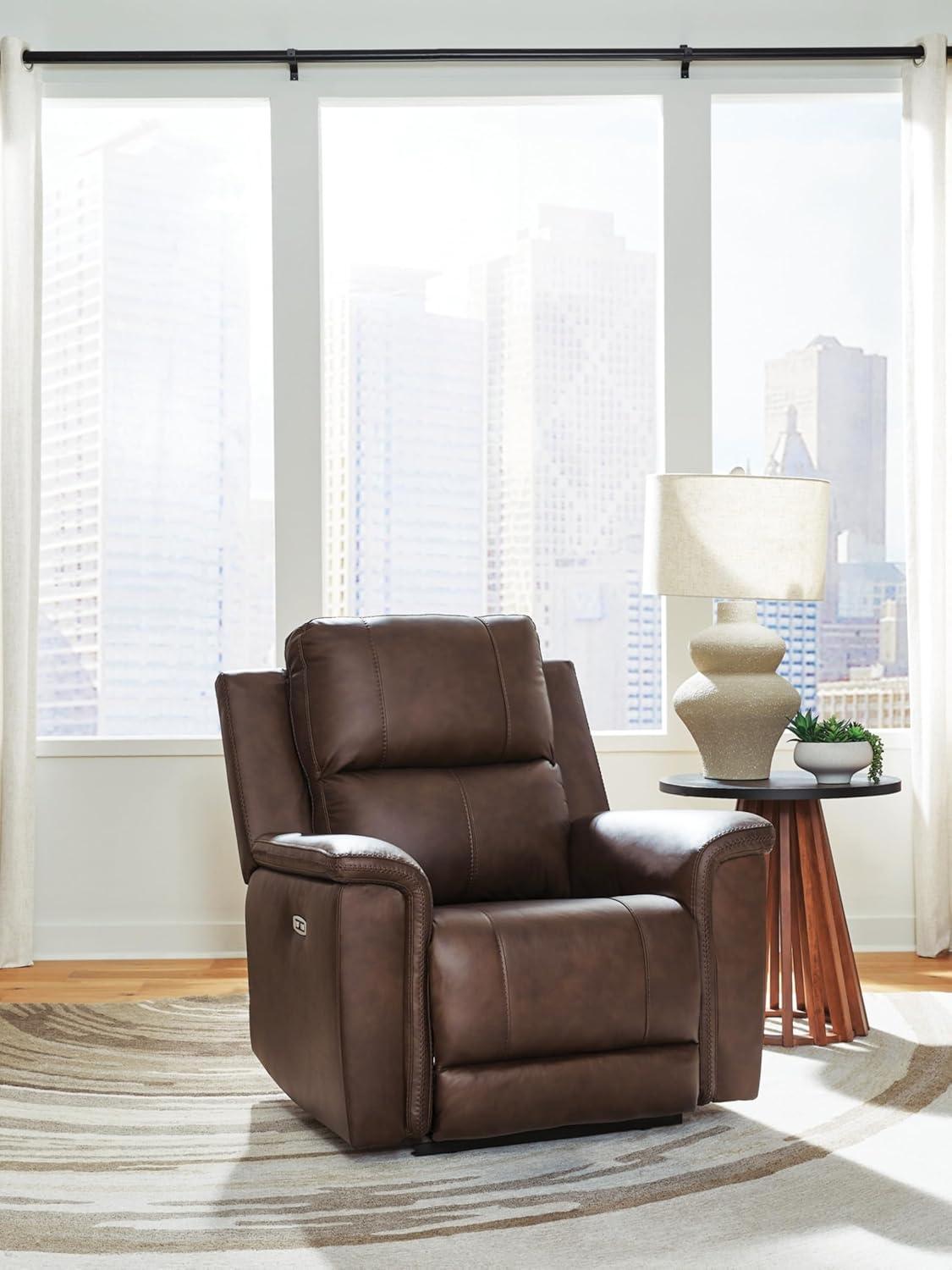 imageSignature Design by Ashley Beryton Power Recliner with Adjustable Headrest USBA amp USBC Charging OneTouch Reclining Leather 38 W x 41 D x 43 H BrownPower Recliner