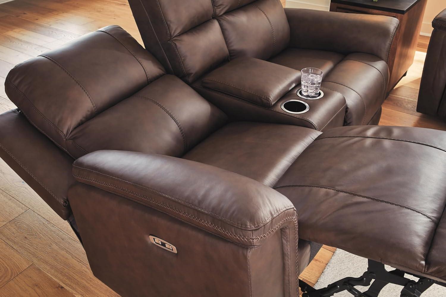 imageSignature Design by Ashley Beryton Power Recliner with Adjustable Headrest USBA amp USBC Charging OneTouch Reclining Leather 38 W x 41 D x 43 H BrownPower Reclining Loveseat with Console