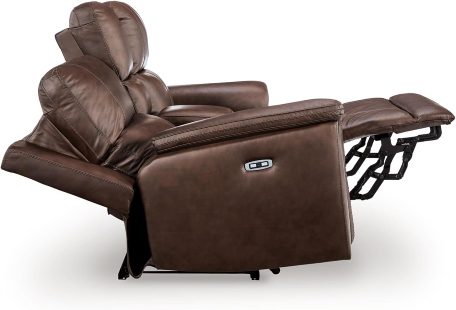 imageSignature Design by Ashley Beryton Power Recliner with Adjustable Headrest USBA amp USBC Charging OneTouch Reclining Leather 38 W x 41 D x 43 H BrownPower Reclining Loveseat with Console