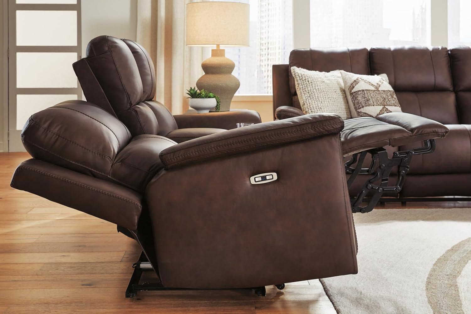 imageSignature Design by Ashley Beryton Power Recliner with Adjustable Headrest USBA amp USBC Charging OneTouch Reclining Leather 38 W x 41 D x 43 H BrownPower Reclining Loveseat with Console