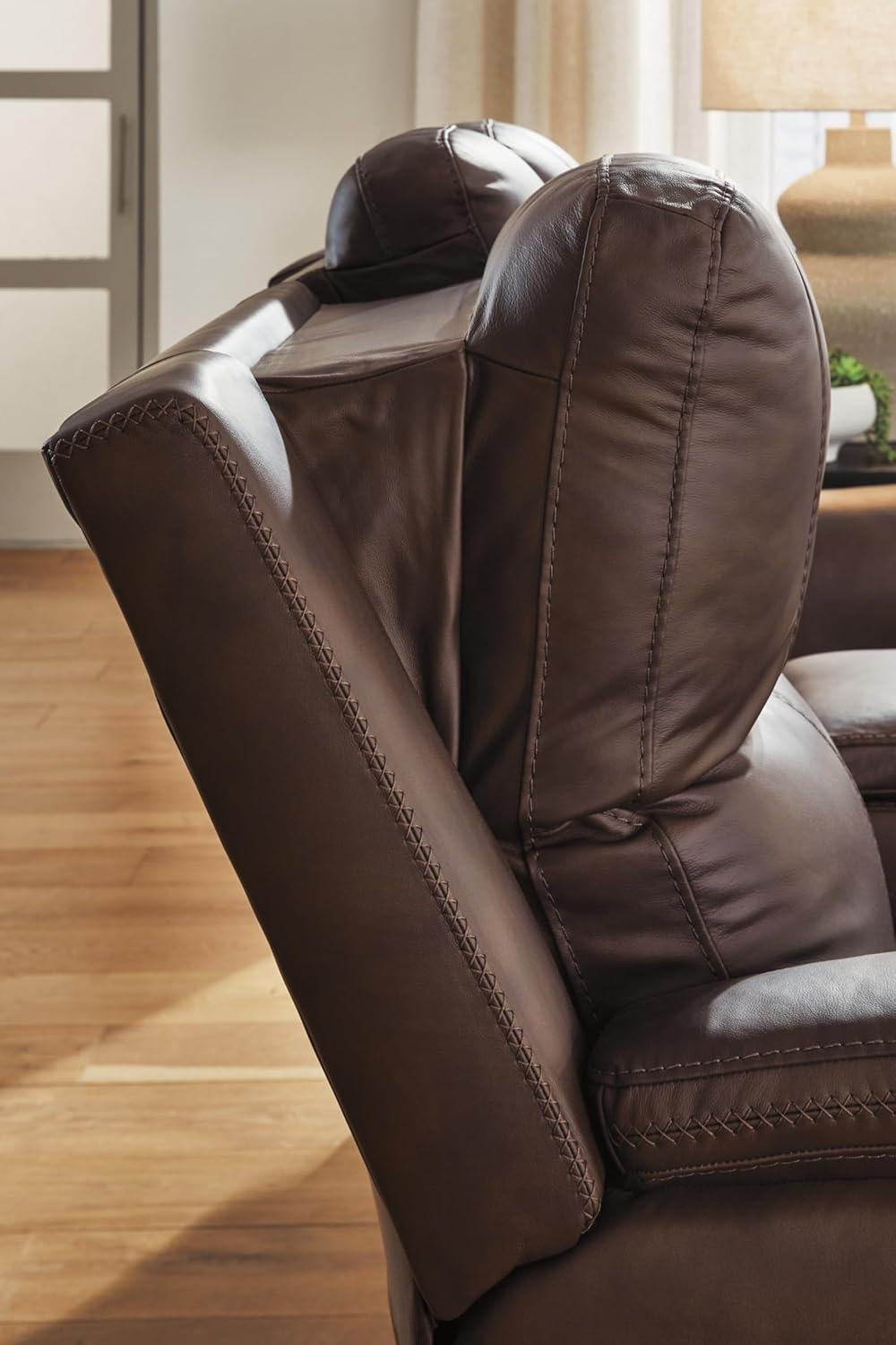 imageSignature Design by Ashley Beryton Power Recliner with Adjustable Headrest USBA amp USBC Charging OneTouch Reclining Leather 38 W x 41 D x 43 H BrownPower Reclining Loveseat with Console