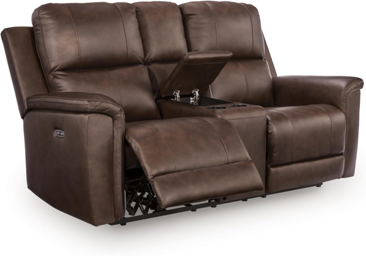 imageSignature Design by Ashley Beryton Power Recliner with Adjustable Headrest USBA amp USBC Charging OneTouch Reclining Leather 38 W x 41 D x 43 H BrownPower Reclining Loveseat with Console