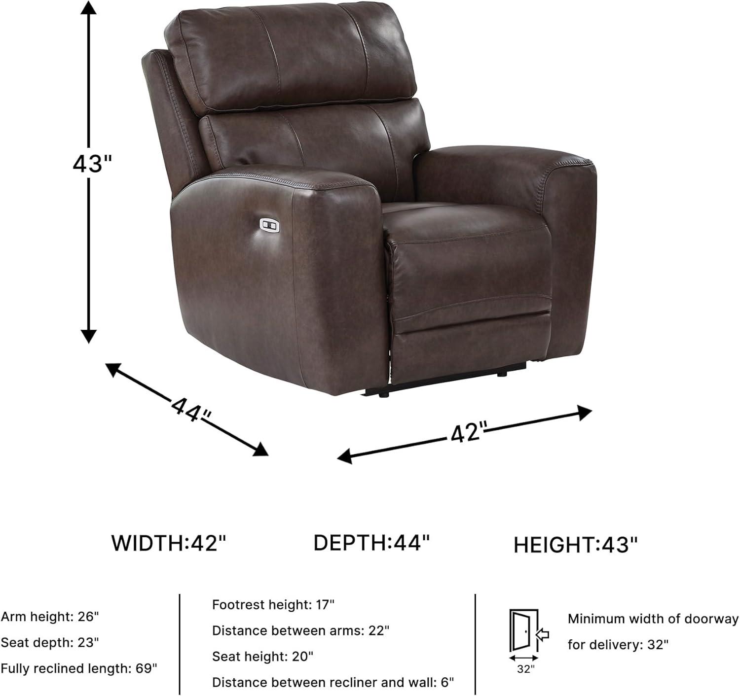 imageSignature Design by Ashley Side Step Contemporary Leather Match Power Recliner with Adjustable Headrest and USB Ports Dark Brown