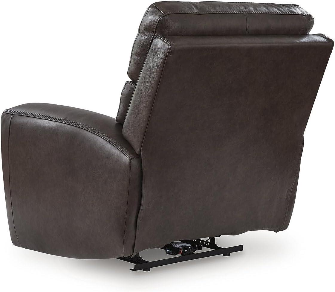 imageSignature Design by Ashley Side Step Contemporary Leather Match Power Recliner with Adjustable Headrest and USB Ports Dark Brown