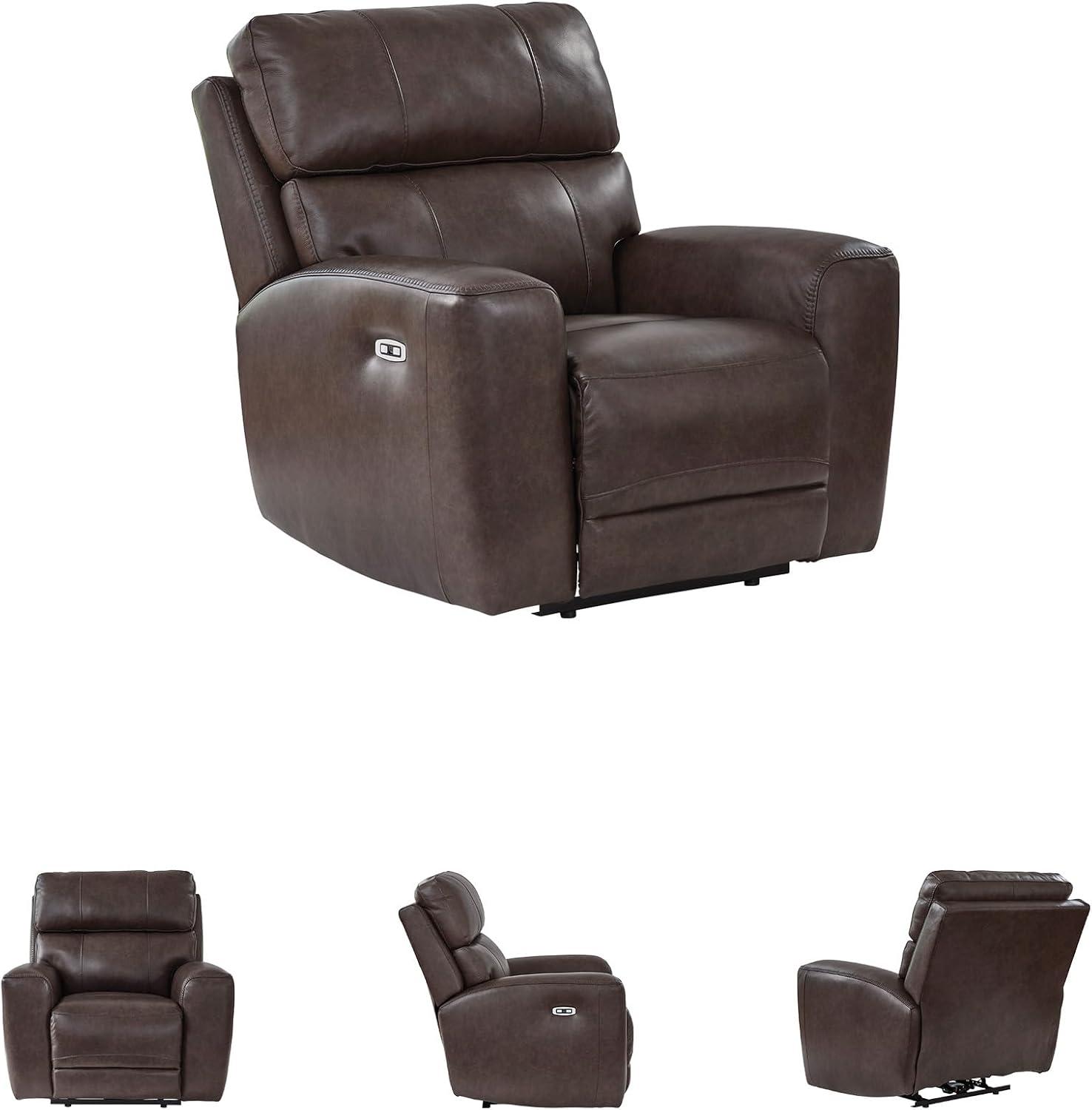 imageSignature Design by Ashley Side Step Contemporary Leather Match Power Recliner with Adjustable Headrest and USB Ports Dark Brown