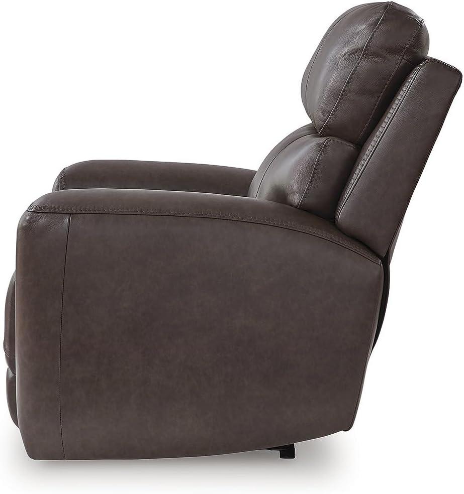 imageSignature Design by Ashley Side Step Contemporary Leather Match Power Recliner with Adjustable Headrest and USB Ports Dark Brown