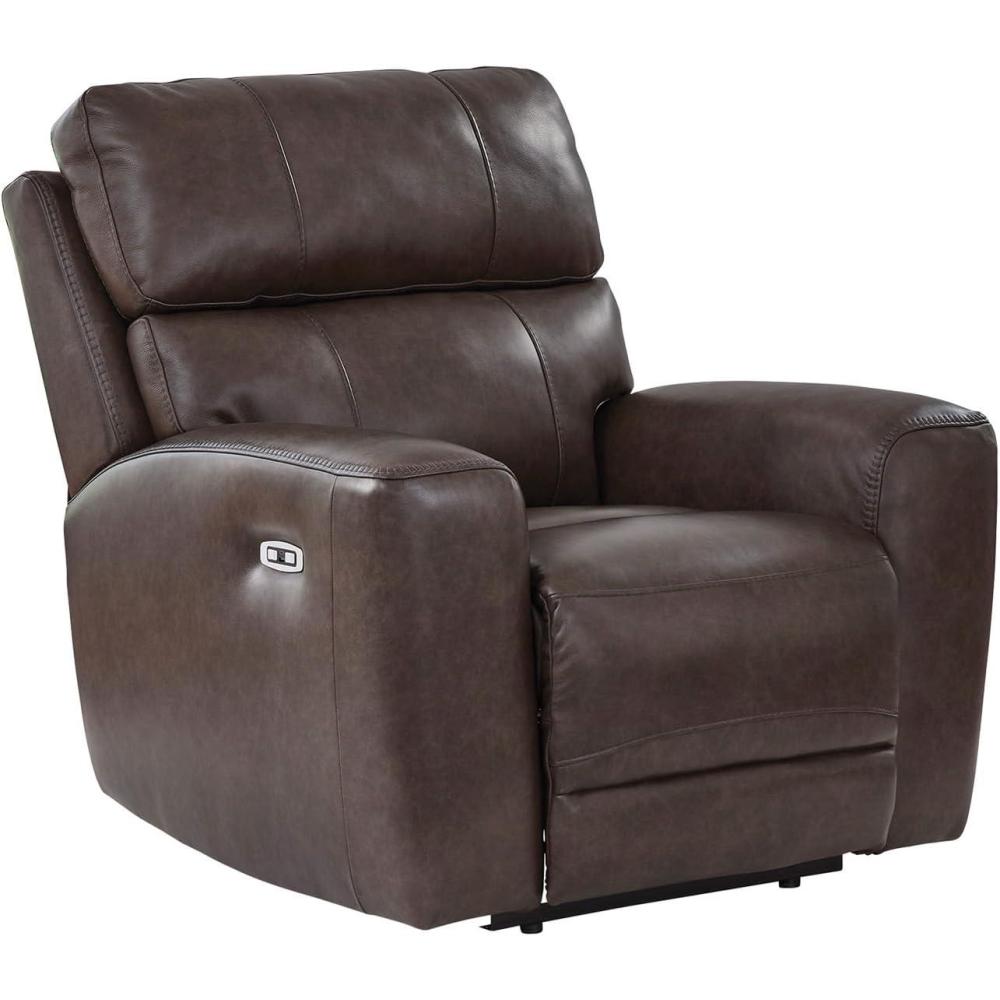 imageSignature Design by Ashley Side Step Contemporary Leather Match Power Recliner with Adjustable Headrest and USB Ports Dark Brown
