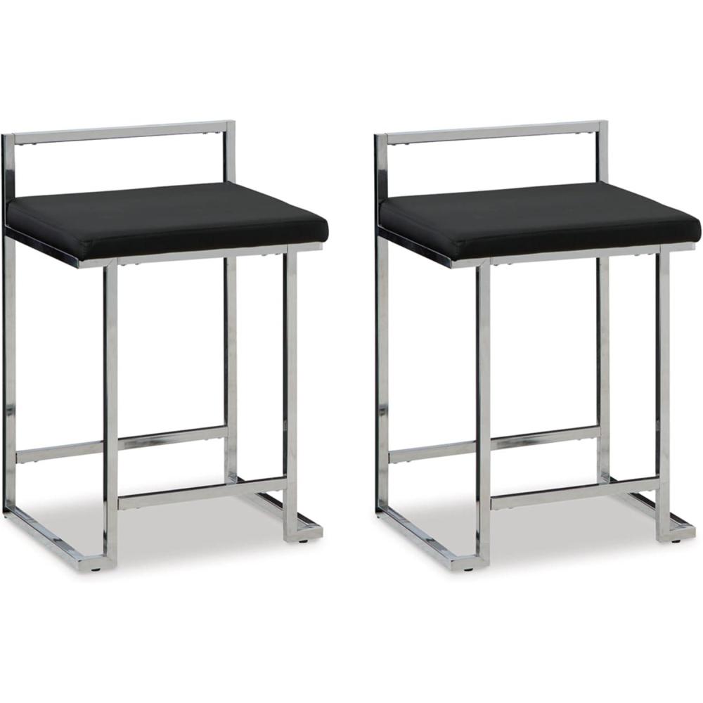 imageSignature Design by Ashley Madanere Contemporary Tall Upholstered Stool with Metal Frame 2 Count White amp ChromeBlack