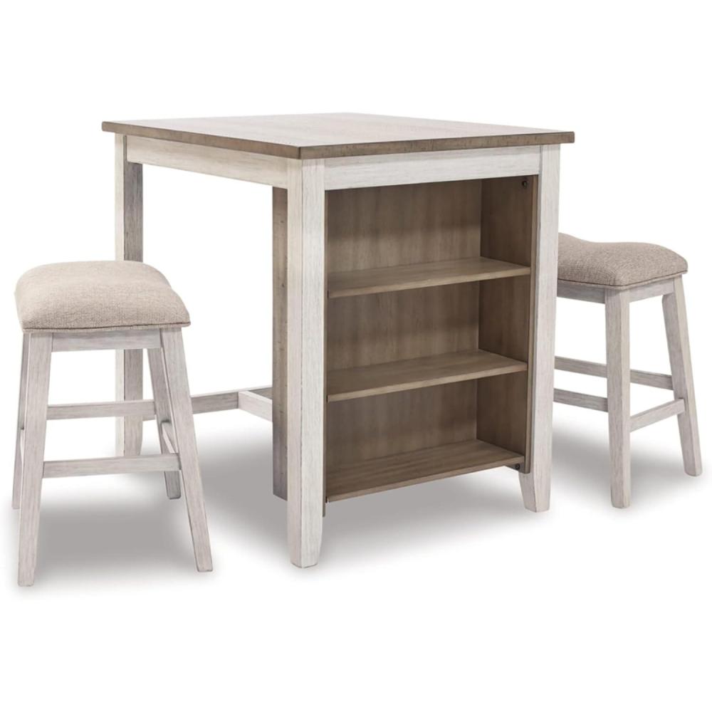 imageSignature Design by Ashley Skempton 3 Piece Counter Height Dining Set Includes Table and 2 Barstools Cushioned Seats Wood WhitewashWhitewash
