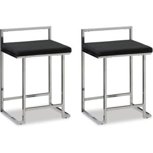 Signature Design by Ashley Madanere Contemporary Tall Upholstered Stool with Metal Frame, 2 Count, White & Chrome(Black)