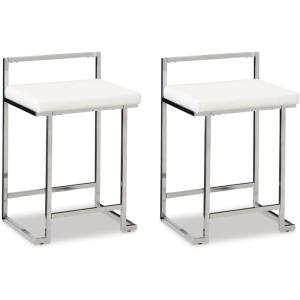 Signature Design by Ashley Madanere Contemporary Tall Upholstered Stool with Metal Frame, 2 Count, White & Chrome(White)