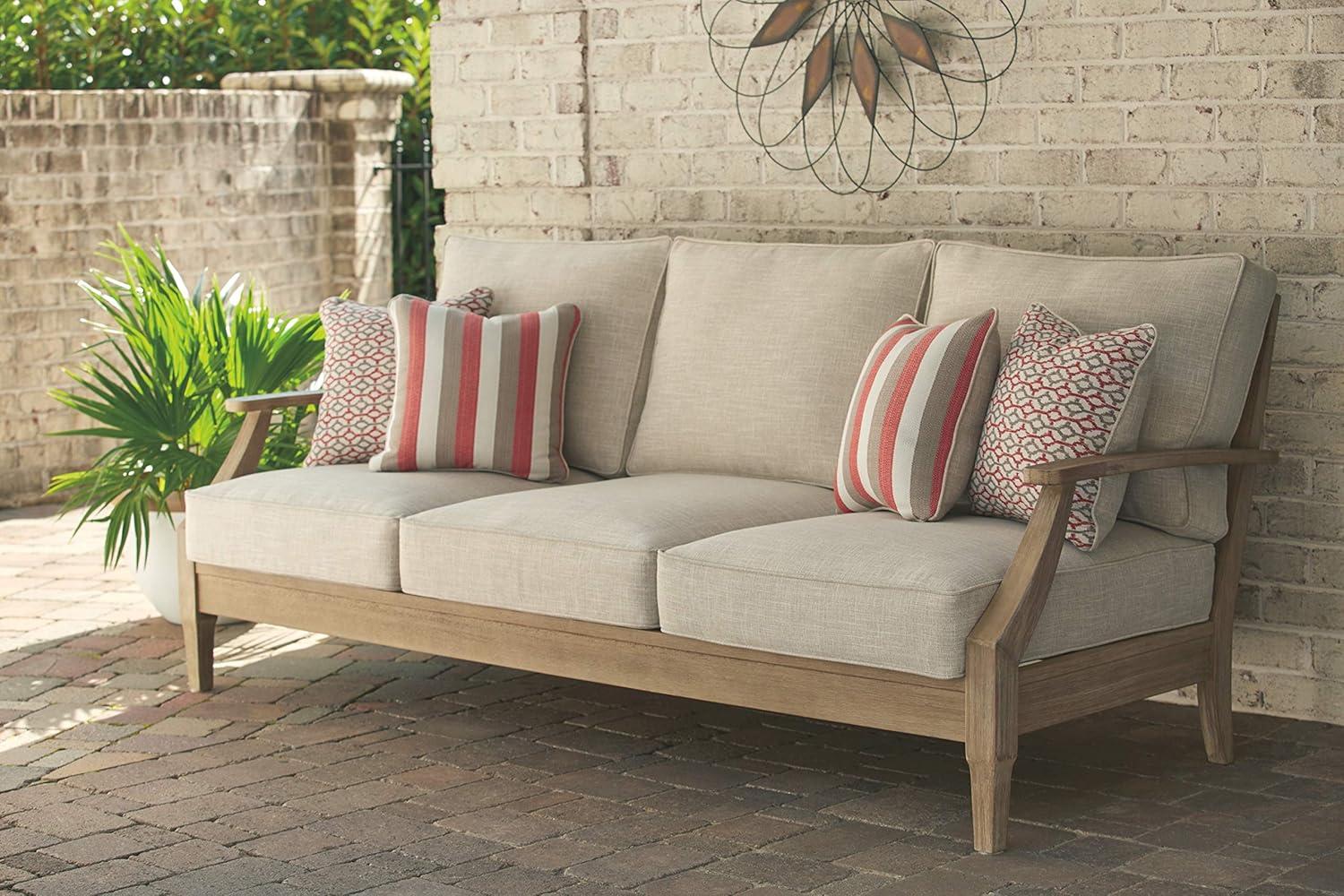 imageSignature Design by Ashley Clare View Coastal Outdoor Patio Eucalyptus Wood Slat Top Coffee Table amp Clare View Eucalyptus Wood Single Cushioned Lounge Chair