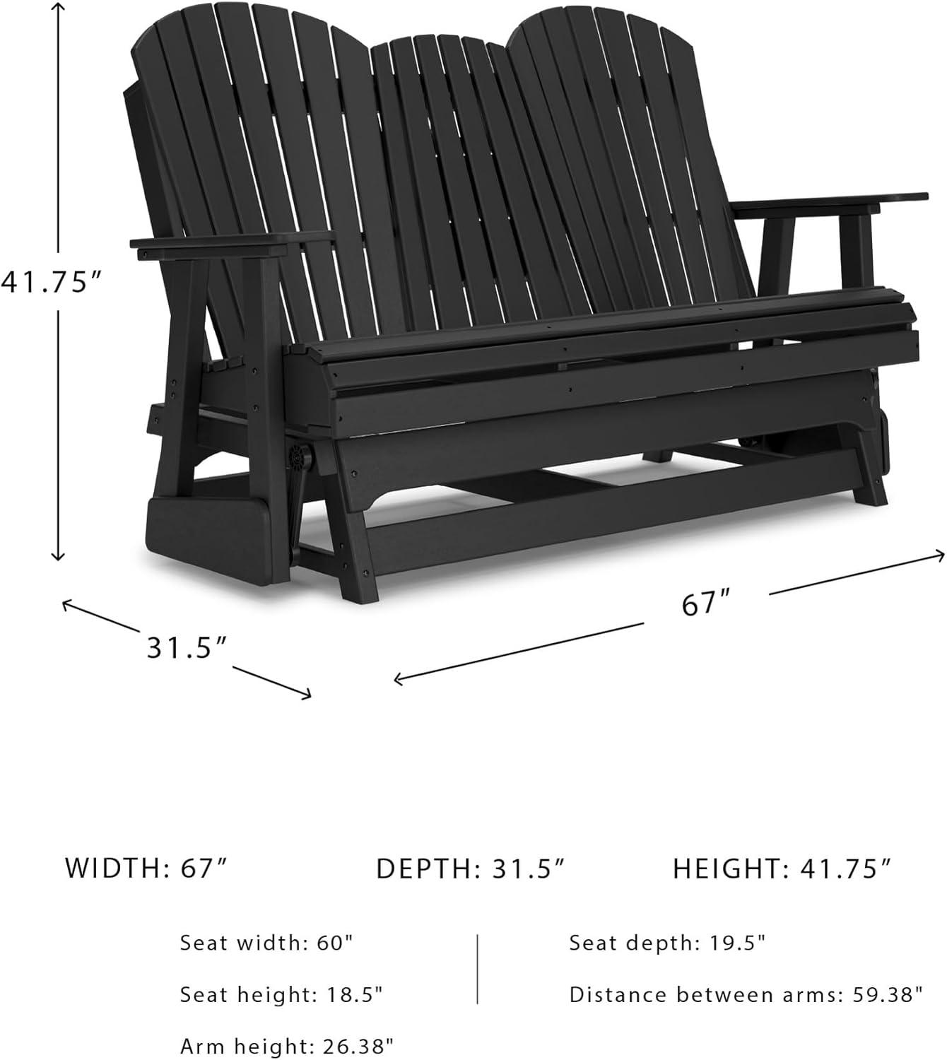 imageSignature Design by Ashley Hyland Wave Modern Weather Resistant HDPE Outdoor Glider Loveseat with Drop Down Table and 2 Cup Holders BlackBlack