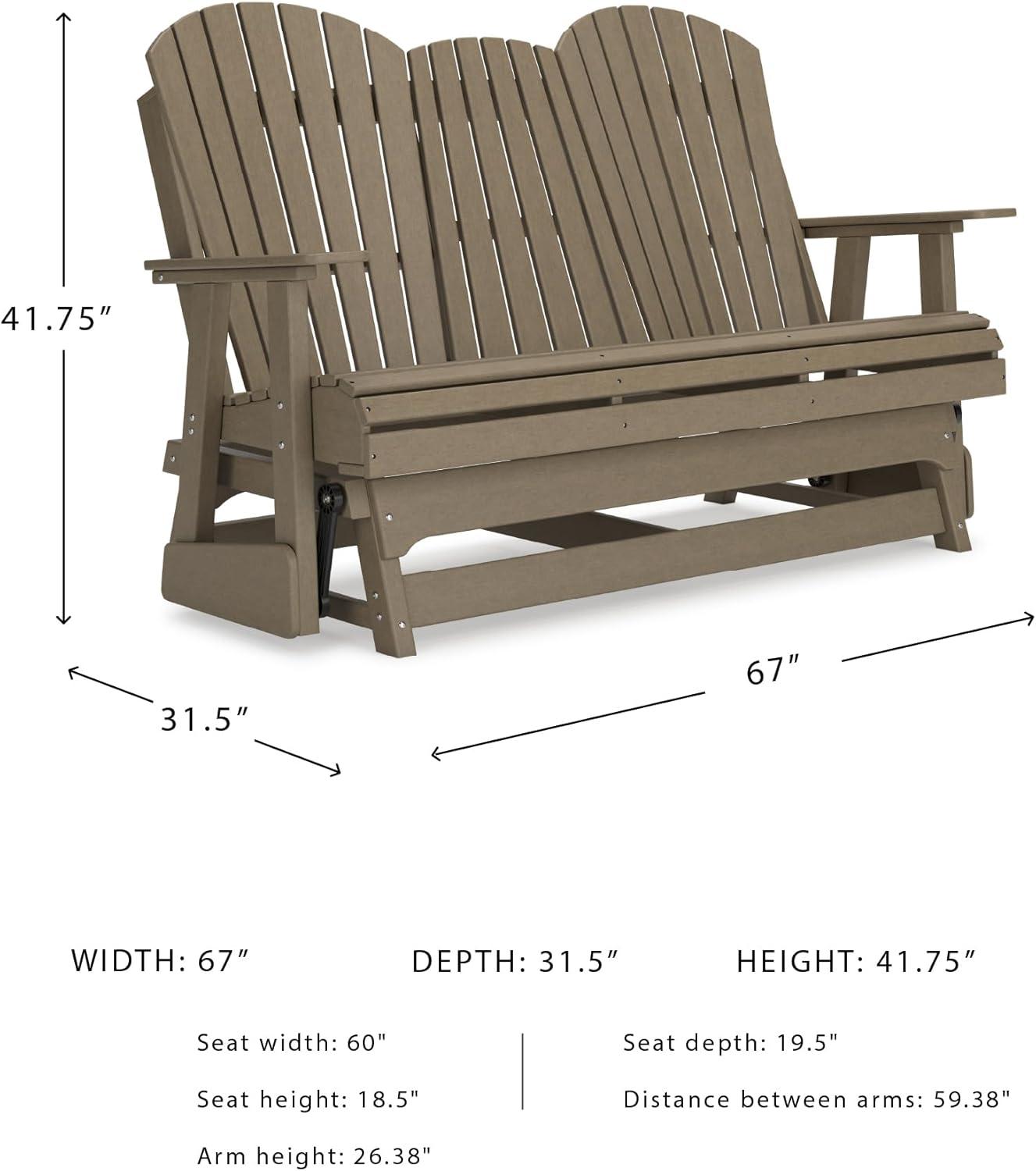 imageSignature Design by Ashley Hyland Wave Modern Weather Resistant HDPE Outdoor Glider Loveseat with Drop Down Table and 2 Cup Holders BlackBrown