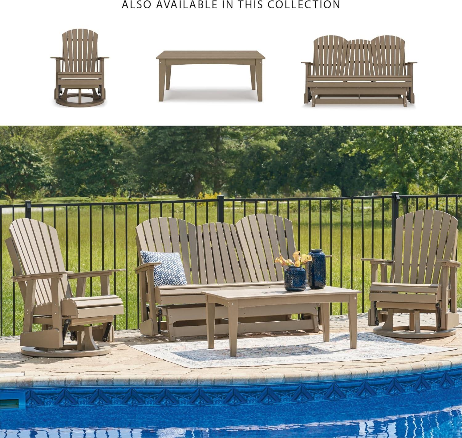imageSignature Design by Ashley Hyland Wave Modern Weather Resistant HDPE Outdoor Glider Loveseat with Drop Down Table and 2 Cup Holders BlackBrown