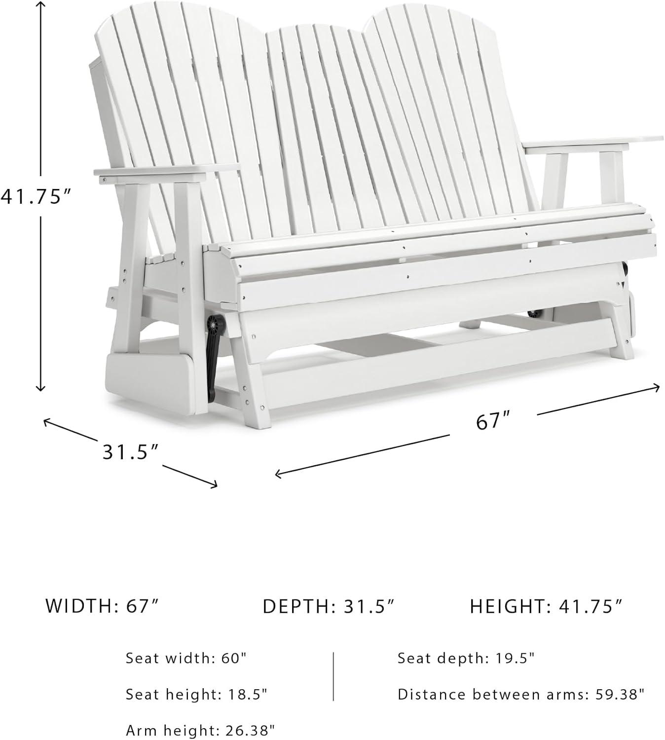 imageSignature Design by Ashley Hyland Wave Modern Weather Resistant HDPE Outdoor Glider Loveseat with Drop Down Table and 2 Cup Holders BlackWhite