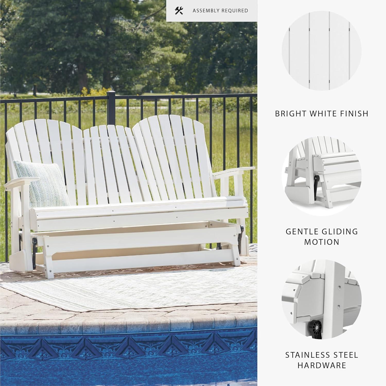 imageSignature Design by Ashley Hyland Wave Modern Weather Resistant HDPE Outdoor Glider Loveseat with Drop Down Table and 2 Cup Holders BlackWhite