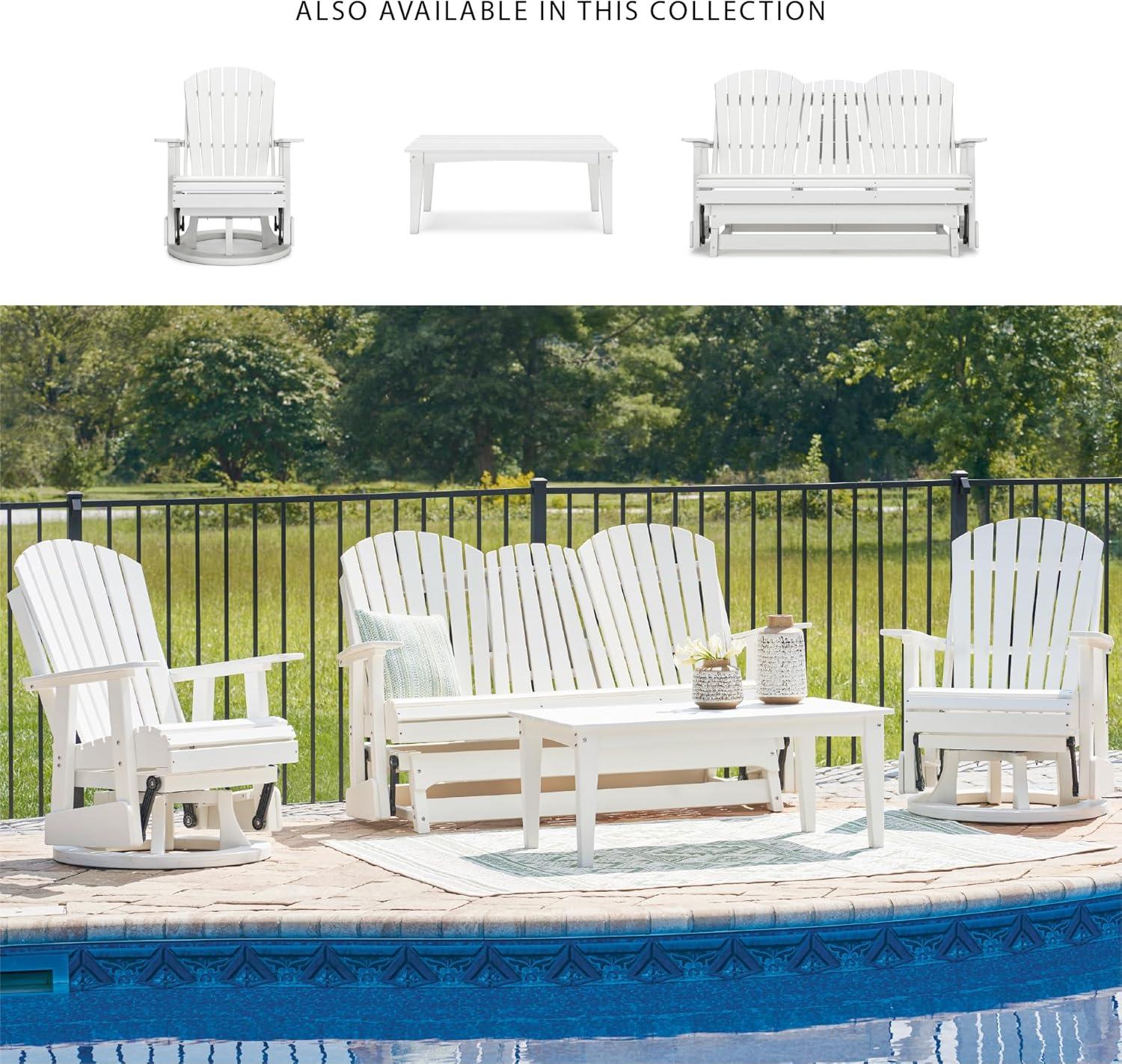 imageSignature Design by Ashley Hyland Wave Modern Weather Resistant HDPE Outdoor Glider Loveseat with Drop Down Table and 2 Cup Holders BlackWhite