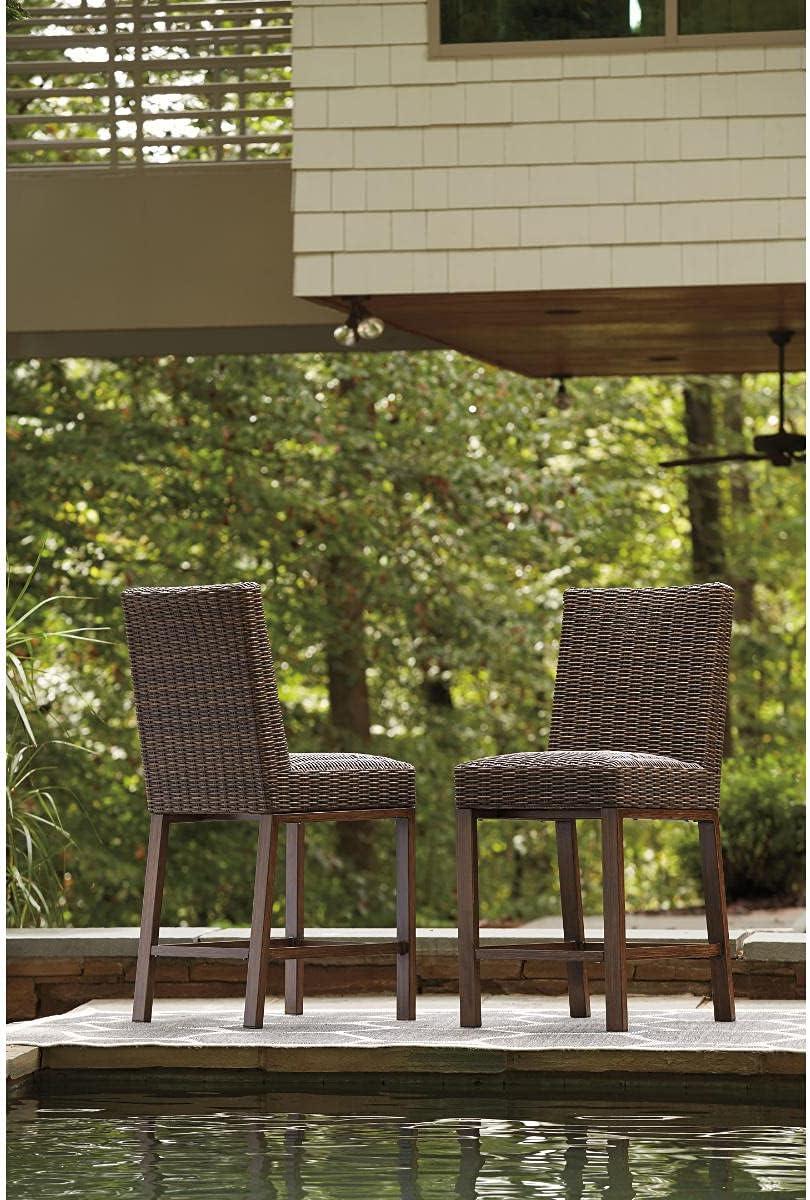imageSignature Design by Ashley Paradise Trail Outdoor Loveseat with All Weather Cushions Nuvella Weather Resistant Fabric Medium BrownBrown