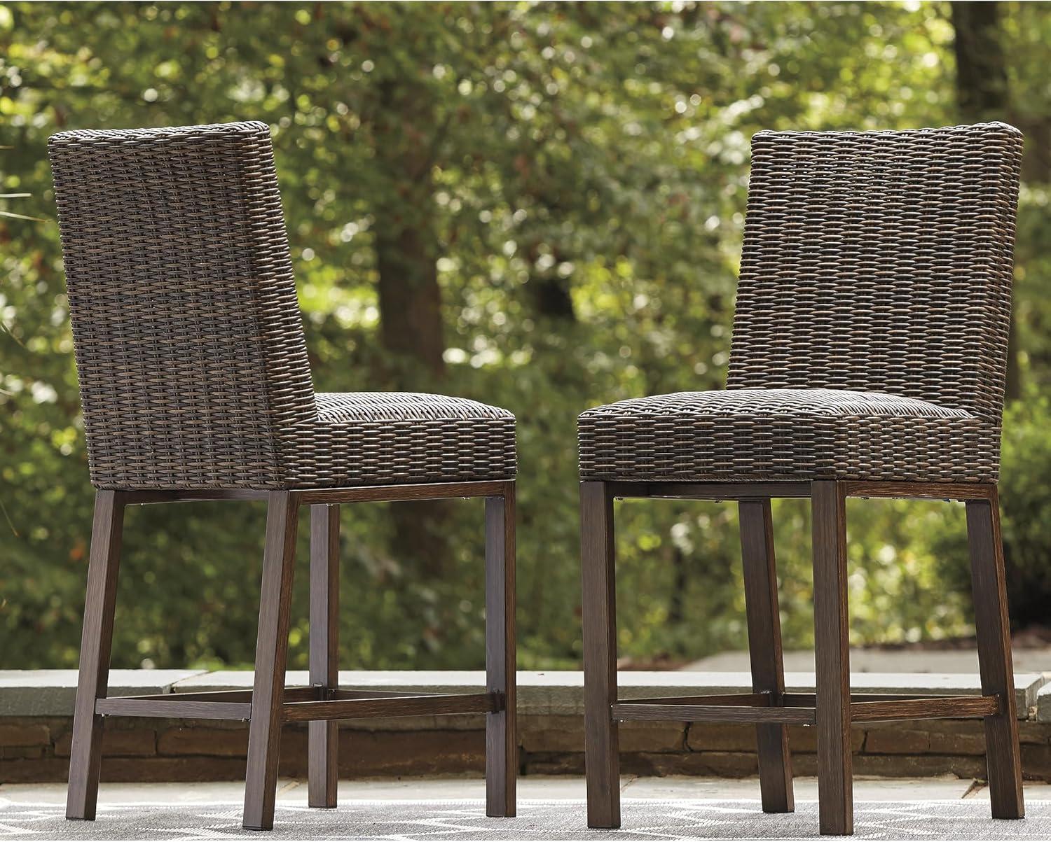 imageSignature Design by Ashley Paradise Trail Outdoor Loveseat with All Weather Cushions Nuvella Weather Resistant Fabric Medium BrownBrown