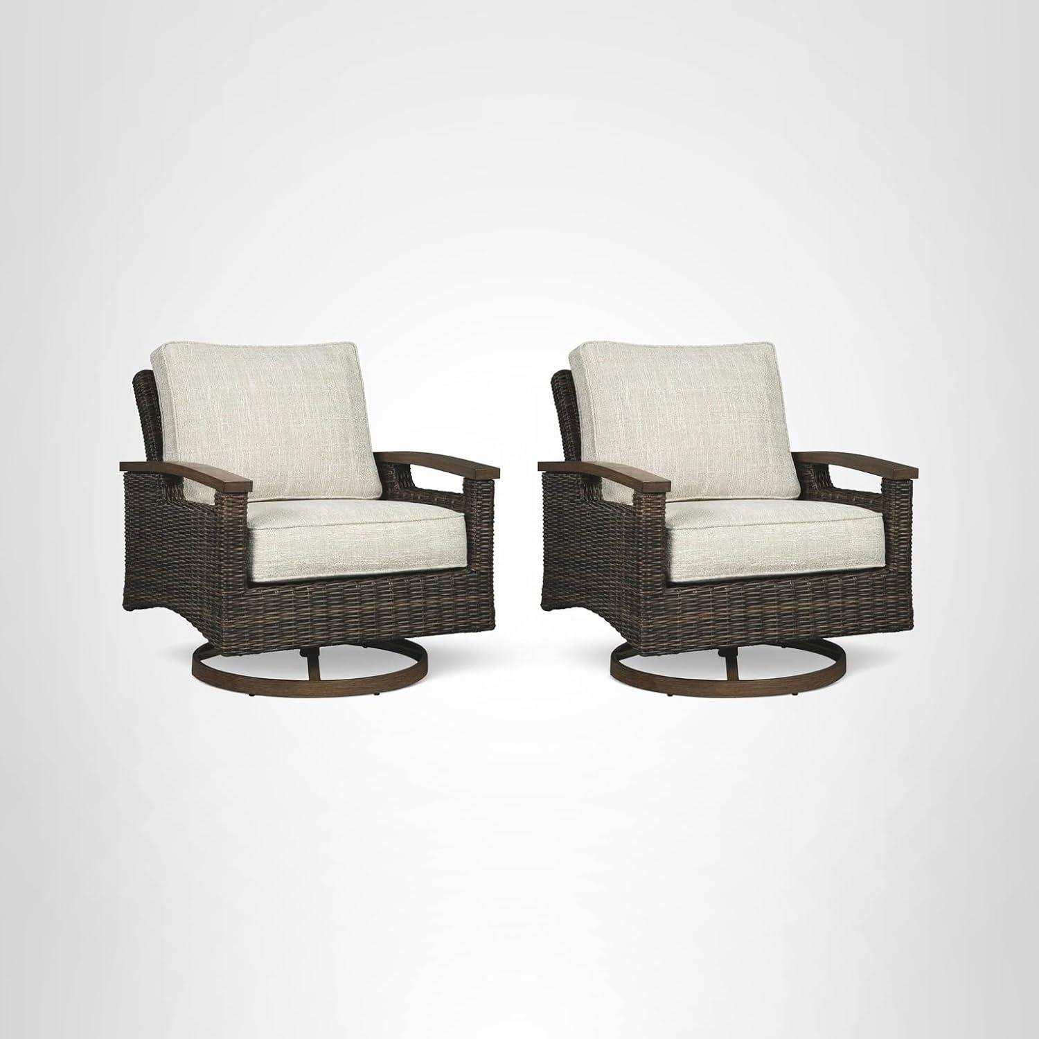 imageSignature Design by Ashley Paradise Trail Outdoor Loveseat with All Weather Cushions Nuvella Weather Resistant Fabric Medium BrownDark Brown